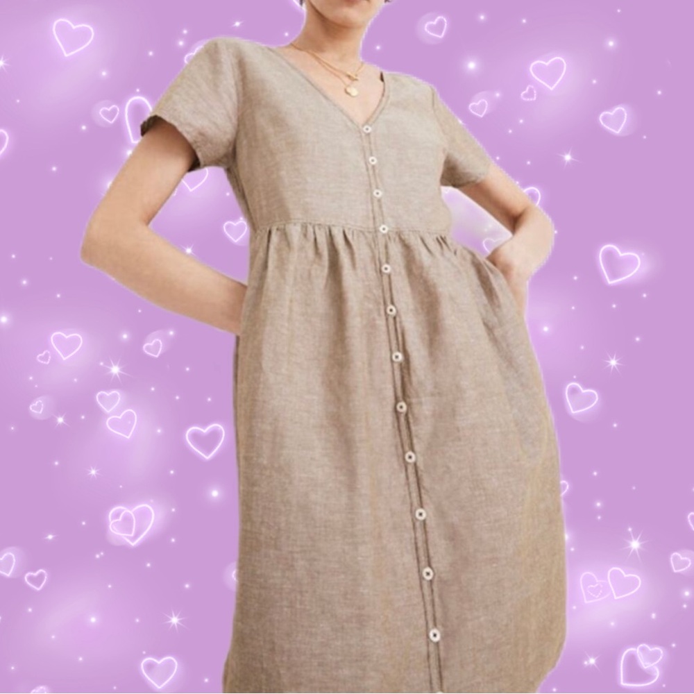 Madewell linen Alexandra v neck button front mini dress with pockets